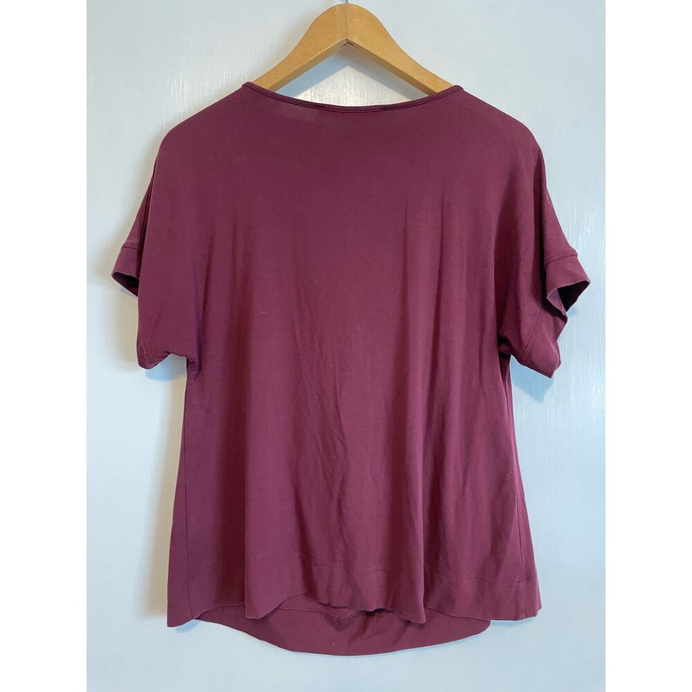 Peruvian Connection Drape Neck Top Burgundy Short Sleeve Large Career Chic - Picture 2 of 4